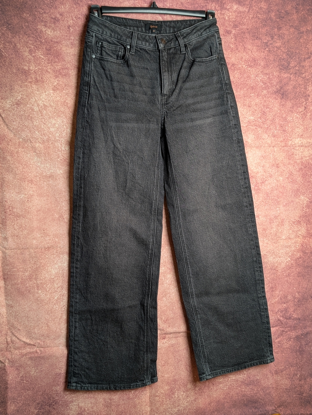 Quince Bella Stretch Relaxed Straight Jeans Size 27 Charcoal Black 30"